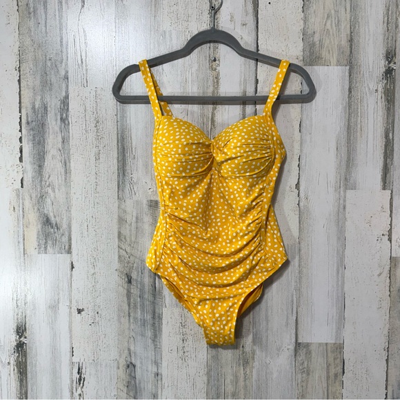 Nip Tuck Other - Yellow Polka Dot One-Piece Swimsuit with Sweetheart Neckline